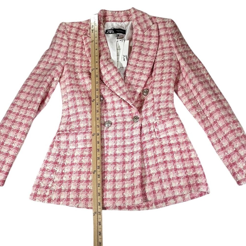Gorgeous NEW Zara pink tweed blazer jacket | Zara work career blazer size XS - Picture 8 of 11